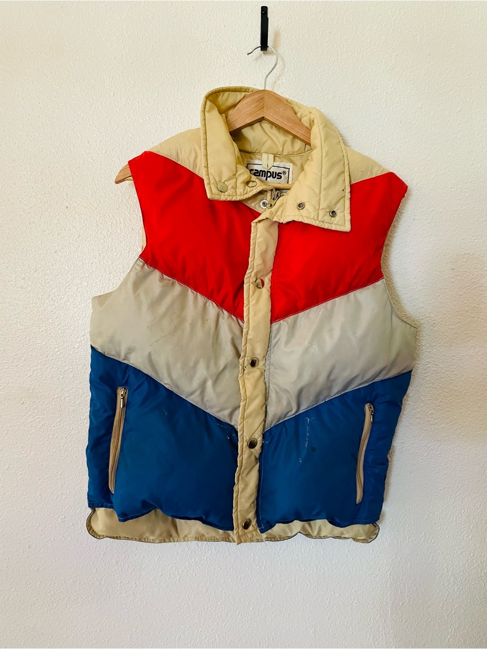 Vintage Campus Colorblock Puffer Vest Down Filled Nylon Size Medium Stained